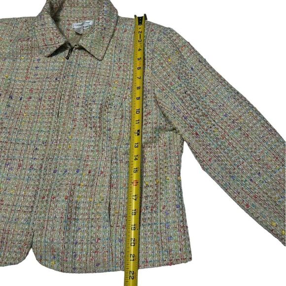 Coldwater Creek Rainbow Tweed Jacket Colorful Zip Up Light Coat Cute 14 Petite - Picture 7 of 8